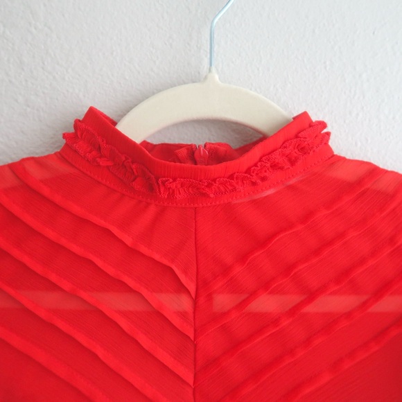 Saints + Secrets Red Ruffle Mini Dress High Neck Flutter Sleeve - Picture 7 of 16